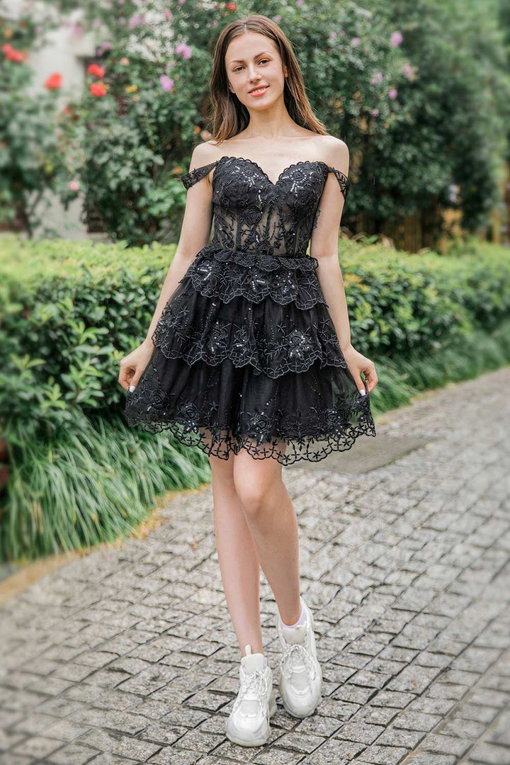 A-Line Lace Tiered Corset Homecoming Dress