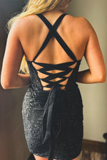 Load image into Gallery viewer, Sheer Corset Bodice Sequin Homecoming Dress