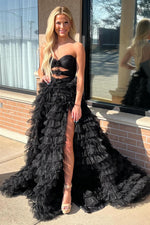 Load image into Gallery viewer, Tulle Ruffle Strapless Prom Dress with Keyholes