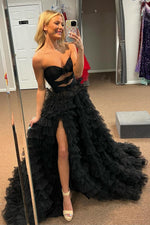 Load image into Gallery viewer, Tulle Ruffle Strapless Prom Dress with Keyholes