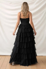 Load image into Gallery viewer, Corset Black Ruffle Prom Dress with Slit