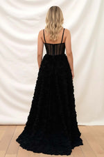 Load image into Gallery viewer, Black Sheer Illusion Mesh Ruffle Prom Dress
