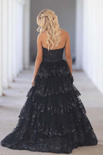 Load image into Gallery viewer, Strapless Corset Ruffle Sequin Prom Dress with Bow