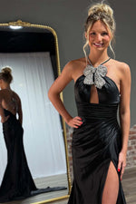 Load image into Gallery viewer, Black Open Back Prom Dress with Keyhole