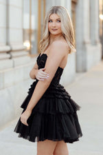 Load image into Gallery viewer, Black Sheer Corset Bodice Homecoming Dress