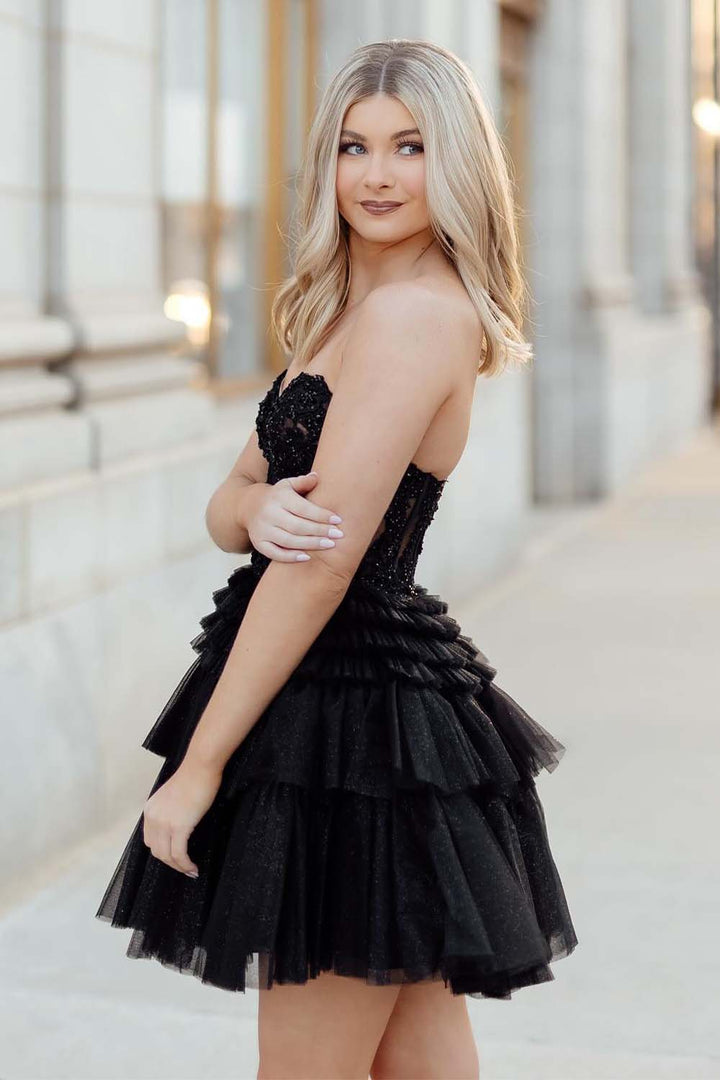 Black Sheer Corset Bodice Homecoming Dress