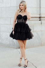 Load image into Gallery viewer, Black Sheer Corset Bodice Homecoming Dress