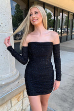 Load image into Gallery viewer, Black Strapless Homecoming Dress with Sleeves
