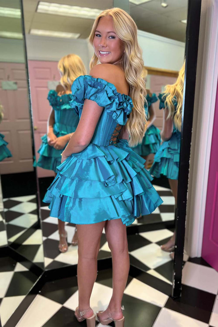 Cute Ruffle Corset Homecoming Dress