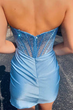 Load image into Gallery viewer, Strapless Beads Sheer Corset Bodice Homecoming Dress with Slit