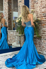 Load image into Gallery viewer, Slit Strapless Beaded Prom Gown with Corset Bodice
