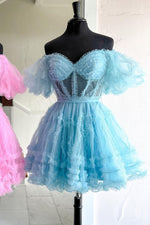 Load image into Gallery viewer, Tulle Homecoming Dress with Sleeves