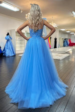 Load image into Gallery viewer, One Shoulder Blue Sheer Corset Bodice Prom Dress