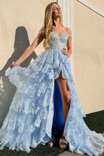 Load image into Gallery viewer, Slit Ruffle Prom Dress with Sequin