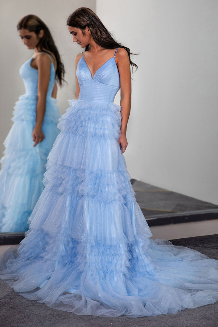 Light Blue Long Cute Prom Dress