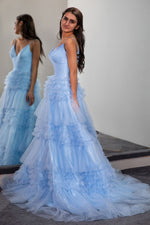 Load image into Gallery viewer, Light Blue Long Cute Prom Dress