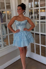 Load image into Gallery viewer, Beads Top Homecoming Dress with Ruffle Skirt