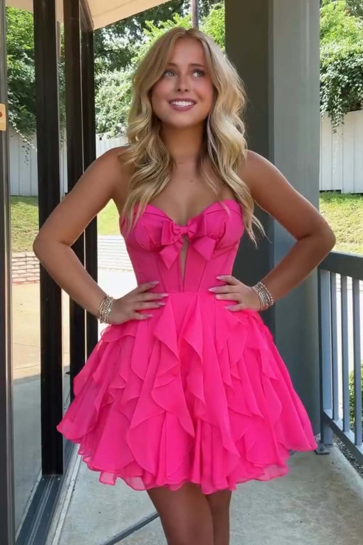 Satin and Chiffon Ruffle Strapless Homecoming Dress