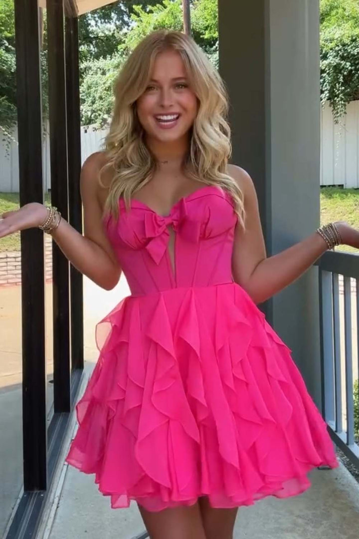 Satin and Chiffon Ruffle Strapless Homecoming Dress