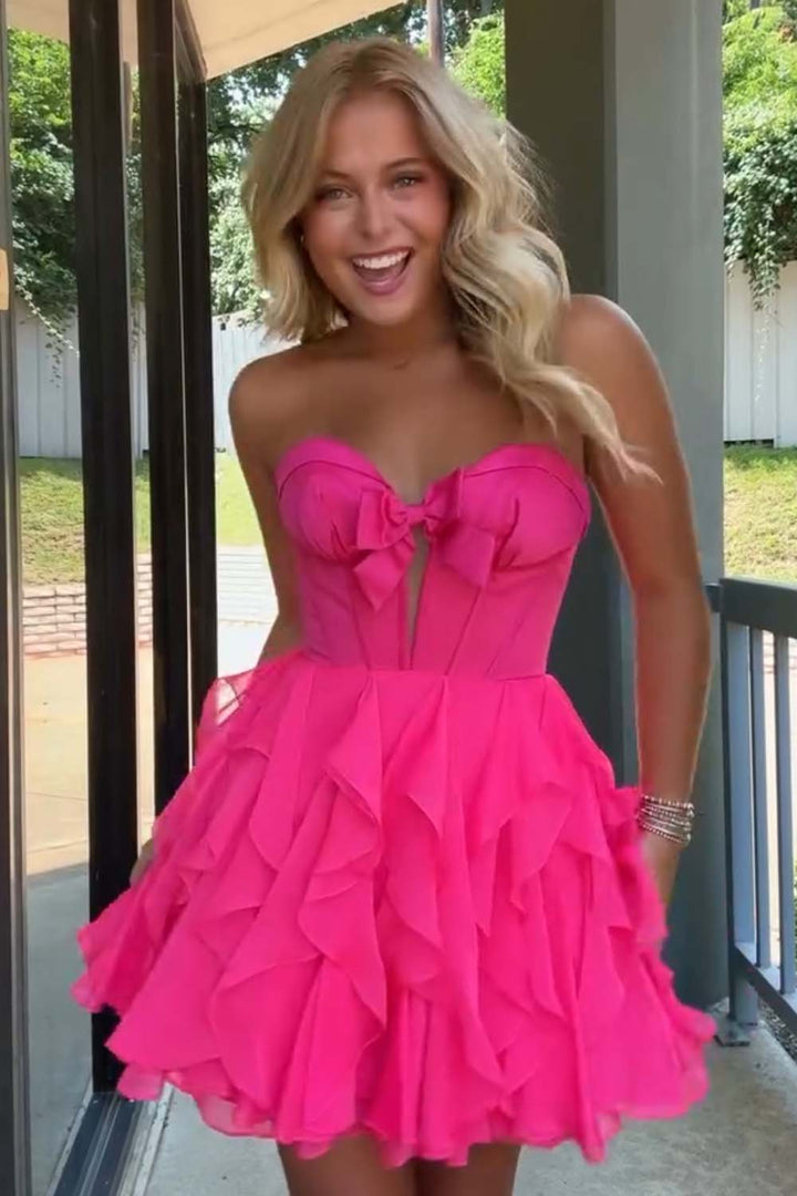 Satin and Chiffon Ruffle Strapless Homecoming Dress