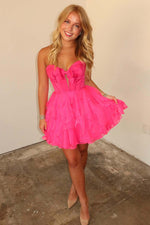 Load image into Gallery viewer, Satin and Chiffon Ruffle Strapless Homecoming Dress