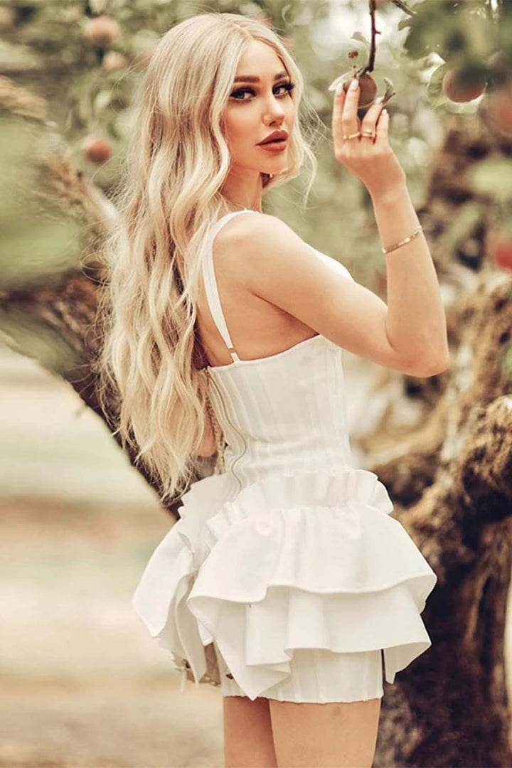 White Mini Dress with Ruffle