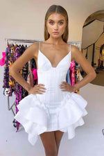 Load image into Gallery viewer, White Mini Dress with Ruffle
