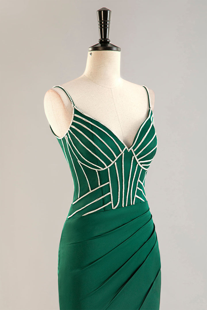 Spaghetti Straps Corset Bodice Homecoming Dress with Beading