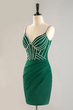 Load image into Gallery viewer, Spaghetti Straps Corset Bodice Homecoming Dress with Beading