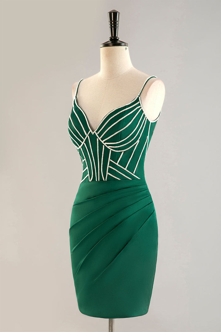 Spaghetti Straps Corset Bodice Homecoming Dress with Beading