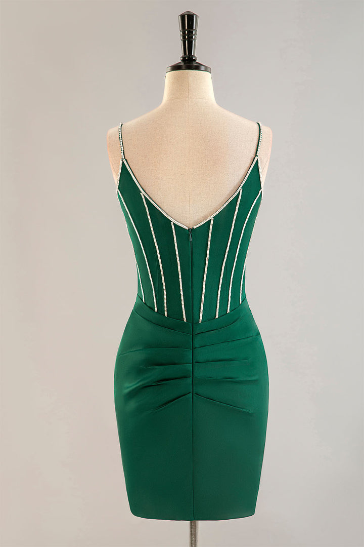 Spaghetti Straps Corset Bodice Homecoming Dress with Beading