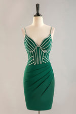 Load image into Gallery viewer, Spaghetti Straps Corset Bodice Homecoming Dress with Beading