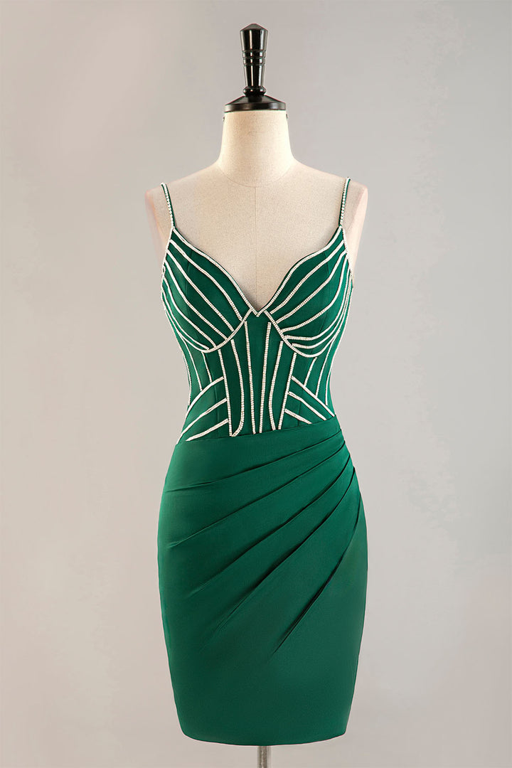 Spaghetti Straps Corset Bodice Homecoming Dress with Beading