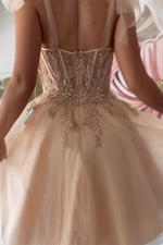 Load image into Gallery viewer, Tulle Appliques Corset Homecoming Dress with Straps