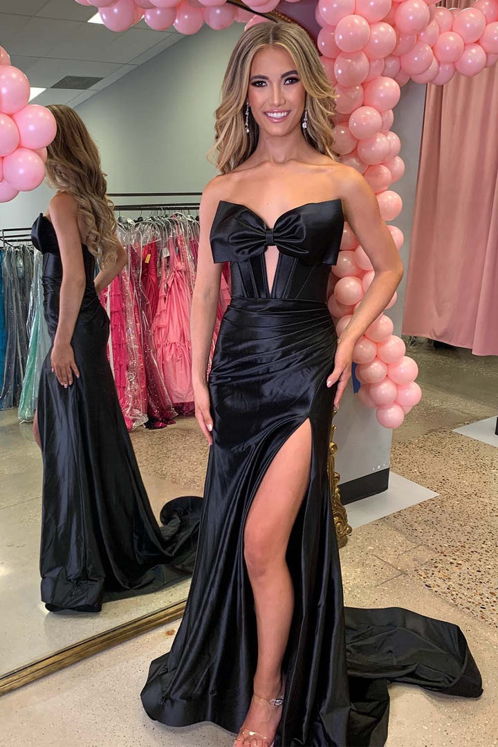 Strapless Satin Bodice Prom Dress with Slit