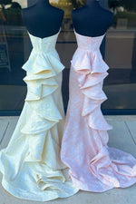 Load image into Gallery viewer, Corset Bodice Strapless Floral Prom Dress with Slit