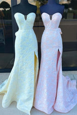 Load image into Gallery viewer, Corset Bodice Strapless Floral Prom Dress with Slit