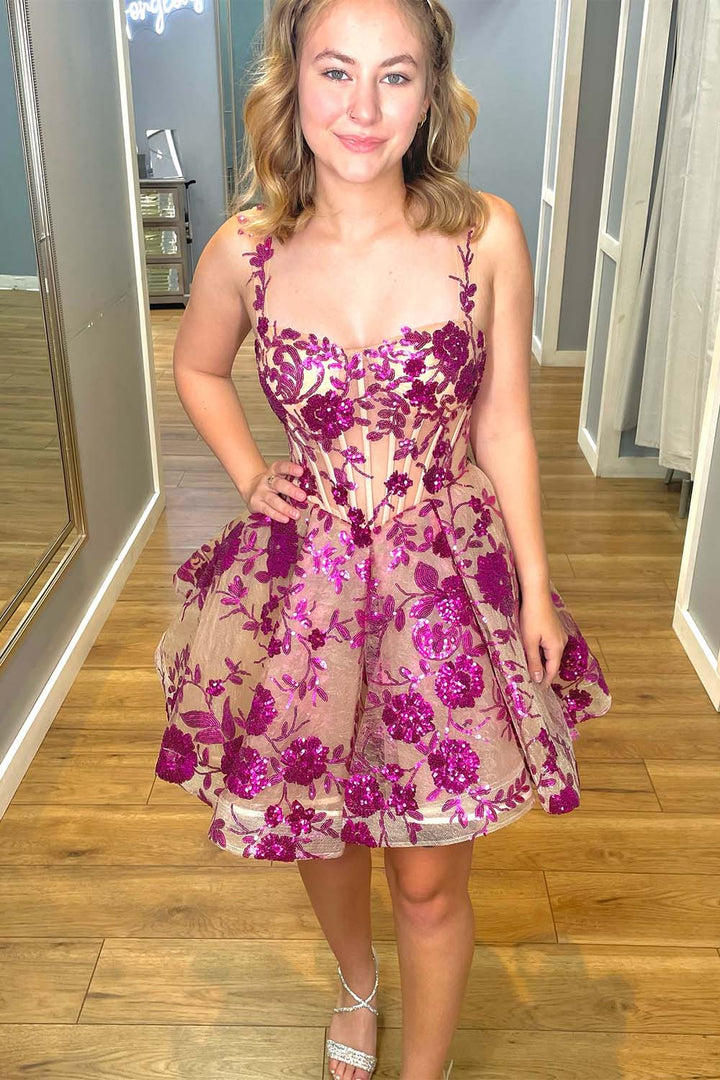 A-Line Sheer Corset Bodice Homecoming Dress