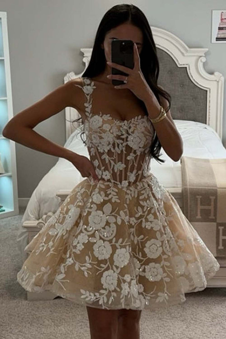 A-Line Sheer Corset Bodice Homecoming Dress