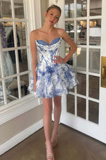Load image into Gallery viewer, Floral Corset Ruffle Homecoming Dress with Lace