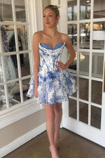 Load image into Gallery viewer, Floral Corset Ruffle Homecoming Dress with Lace