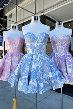 Load image into Gallery viewer, Jacquard Corset Homecoming Dress with Ruffle Hem