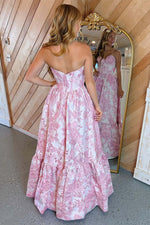 Load image into Gallery viewer, Strapless Corset Bodice Floral Prom Gown with Ruffle Hem