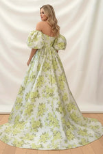 Load image into Gallery viewer, Off the Shoulder Floral Prom Dress with Sleeves