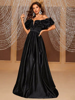 Load image into Gallery viewer, Off the Shoulder Black Prom Dress
