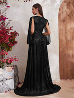Load image into Gallery viewer, Shawl Sequin Slit Formal Dress