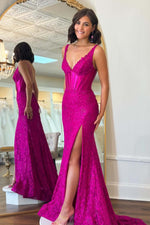 Load image into Gallery viewer, Navy Corset Lace Prom Dress with Slit