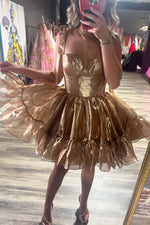 Load image into Gallery viewer, Cute Ruffle Hem Homecoming Dress with Straps