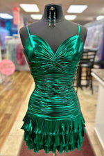 Load image into Gallery viewer, Ruched Homecoming Dress with Ruffle Hem