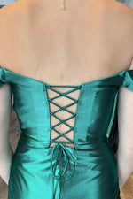 Load image into Gallery viewer, Off the Shoulder Satin Homecoming Dress